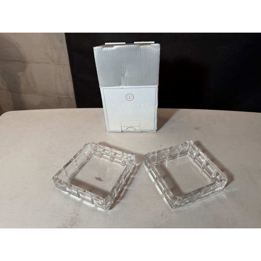 Gavon French Lead Crystal Keepsake Box Set 2‎ Ring Jewelry Wedding New